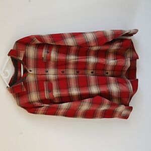 Orvis Flannel Shirt Men Red Tan Plaid Heavy Chamois Button Down Chore Outdoors